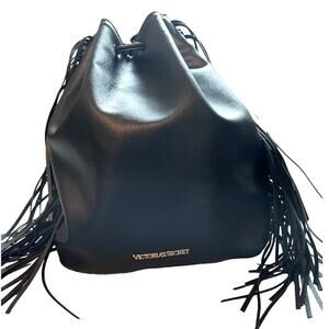 Victoria's Secret Black Fringe Backpack Knapsack Like New